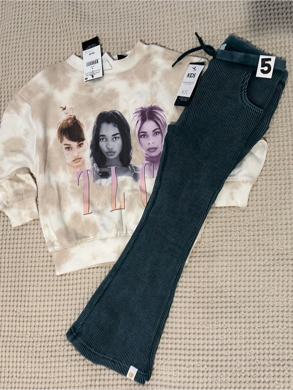 Cotton On TLC Tie-Dye Crewneck Sweatshirt & Waffle Flare Leggings